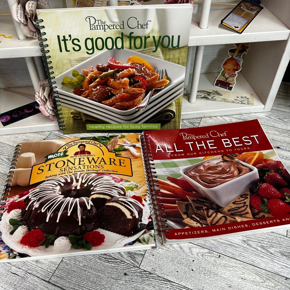 Lot of 3 Pampered Chef Cookbooks: Stoneware Sensations All Best Good For You